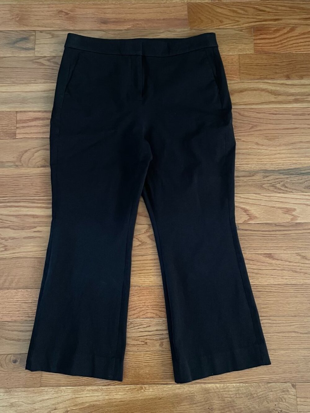 J Crew Factory Kelsey Flare Crop Pants Black Women 14 Tall BK379 Cotton Stretch